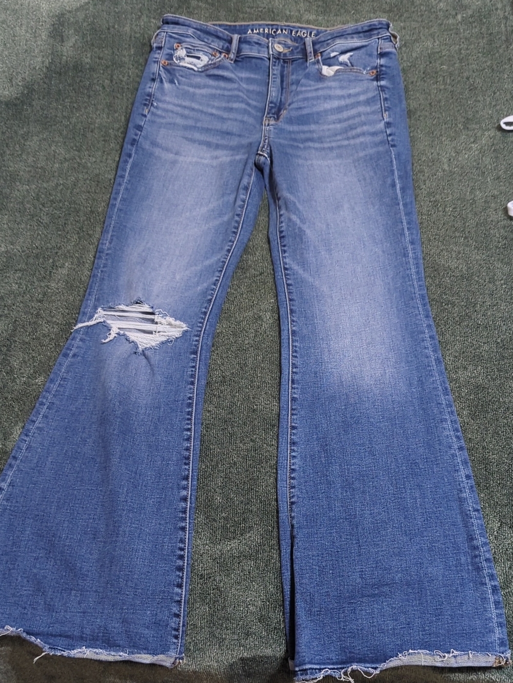 American Eagle Outfitters Medium Blue Distressed Flare Jeans
